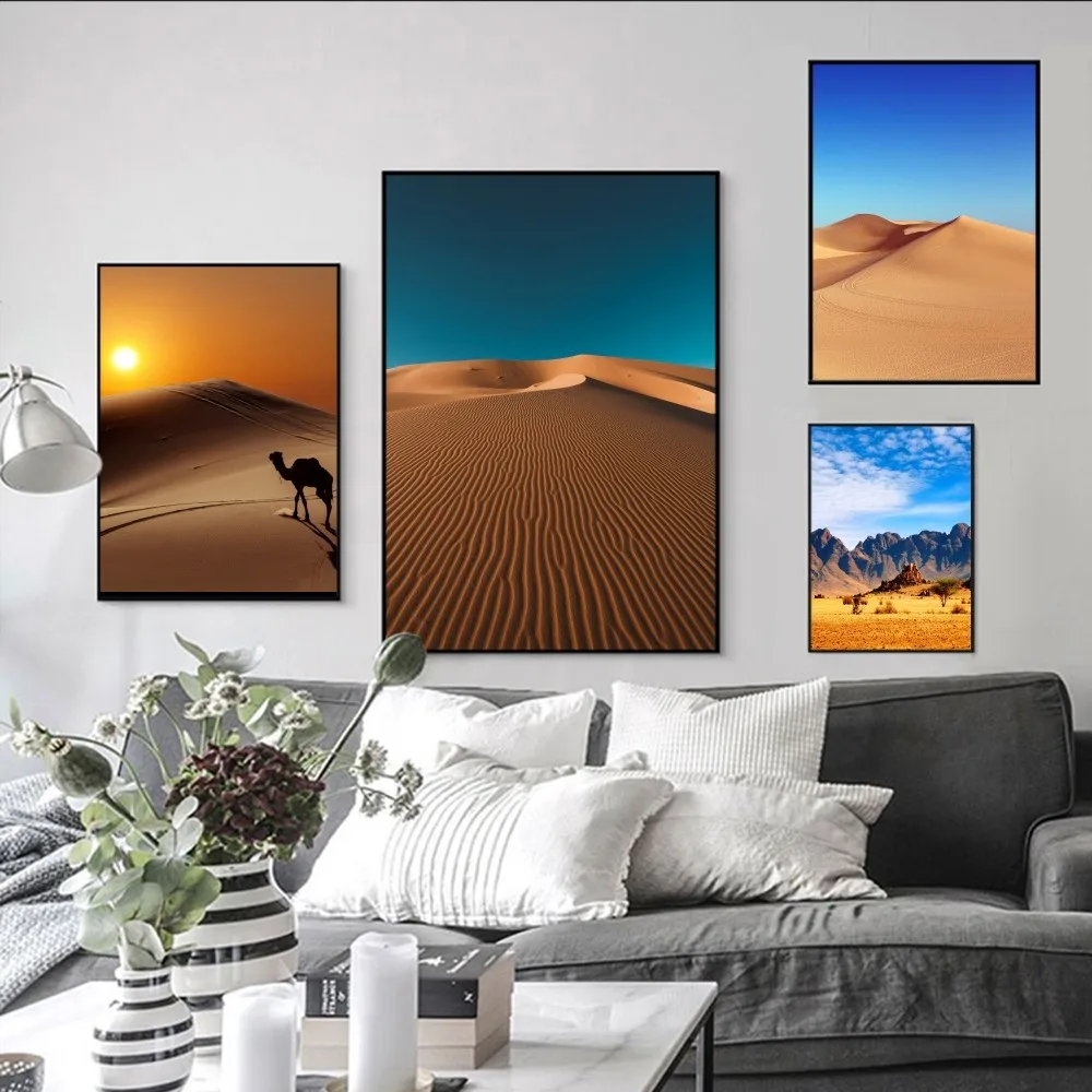

Desert landscape Poster Self-adhesive Art Poster Retro Kraft Paper Sticker DIY Room Bar Cafe Vintage Decorative Painting