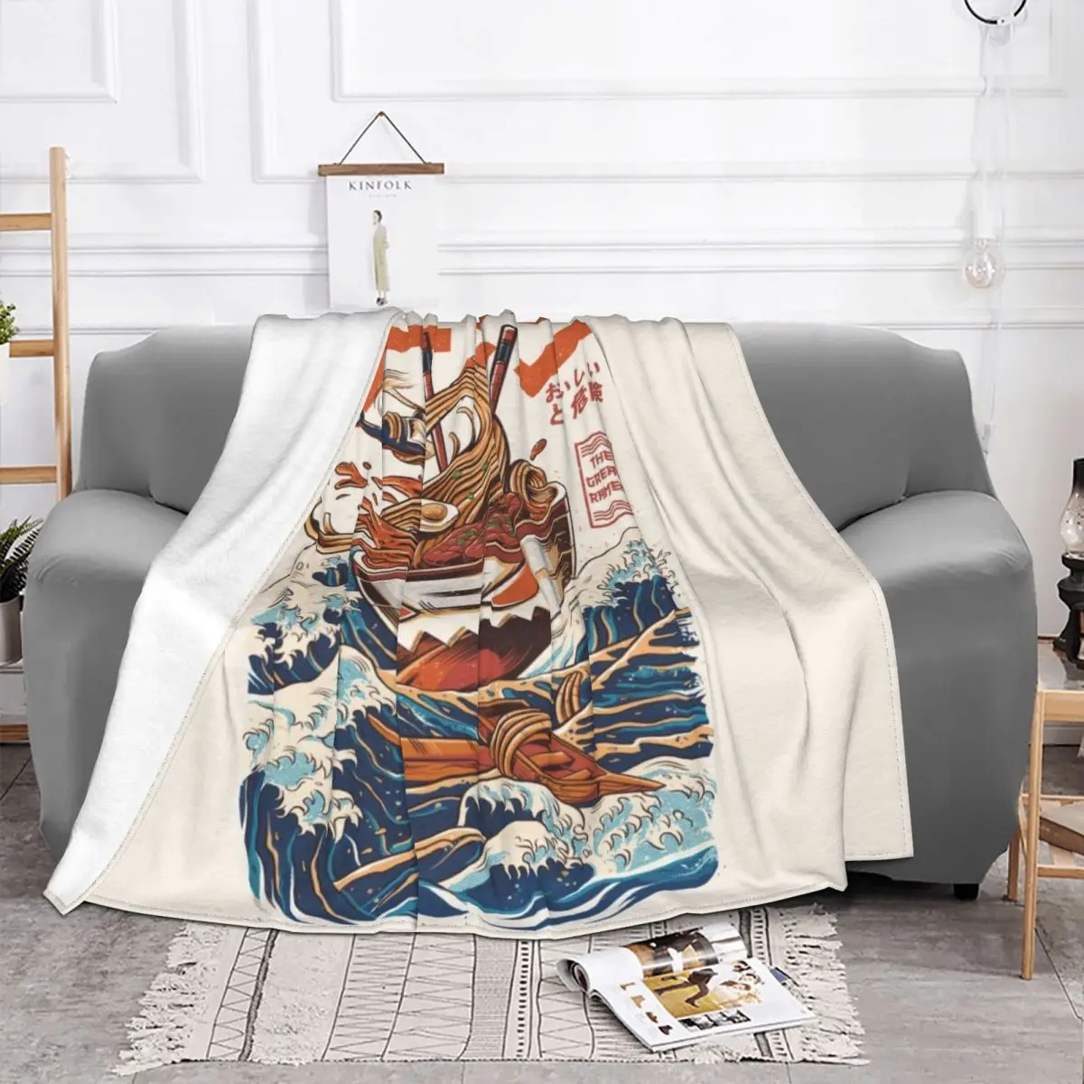 

Большое одеяло Kanagawa из рамен, Фланелевое летнее дыхательное ультра-мягкое одеяло для дивана, автомобильное плюшевое тонкое одеяло