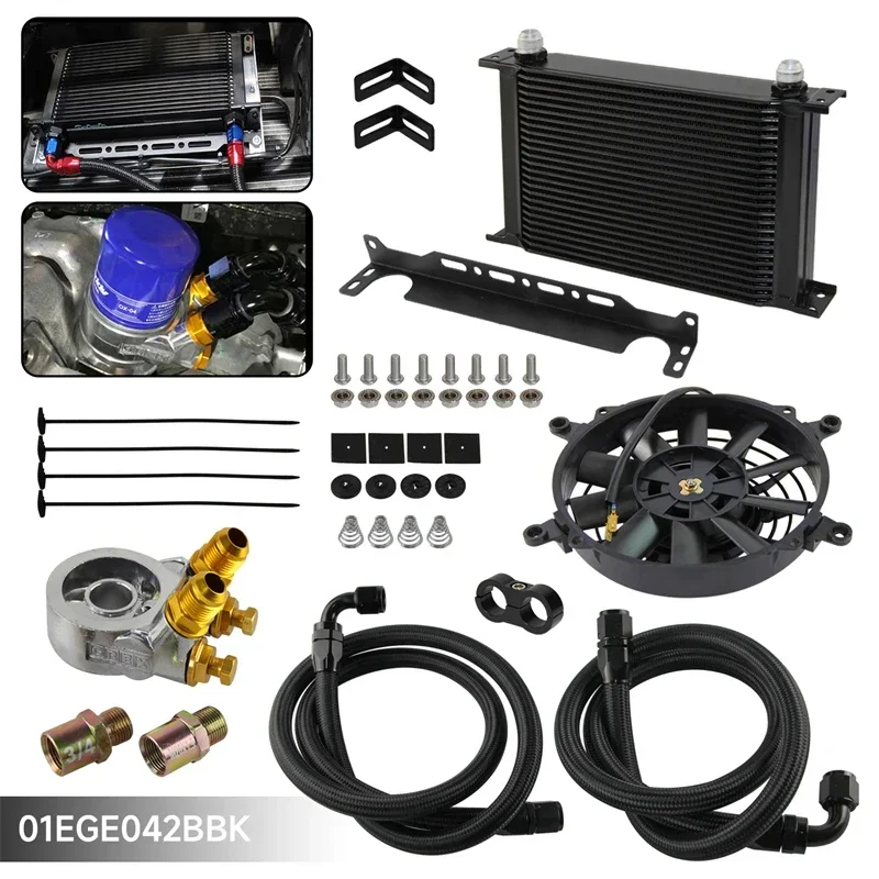 Kit Di Montaggio Radiatore Olio Motore Universale A 25 File Con Adattatore Filtro Olio Termostatico E Ventola Elettrica 12V