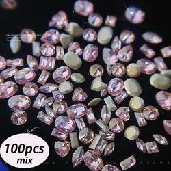 100pcs Shiny Zircon Rhinestones Mini Rhombic Nail Art Charms - Flatback Decorative Gemstones (Pink mix  100pcs)
