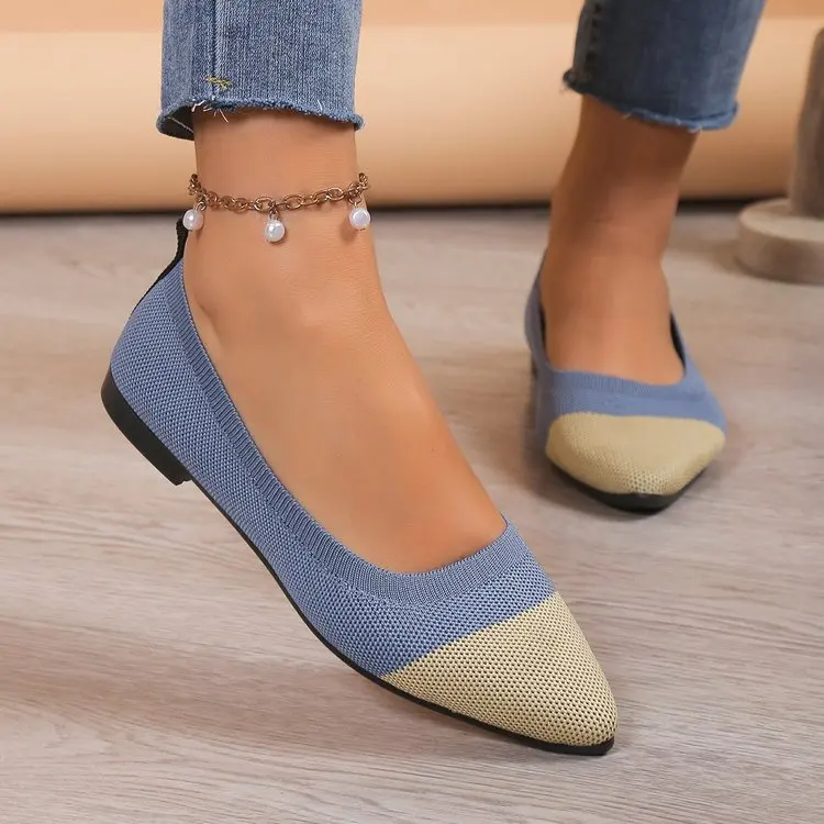

Women's Autumn New European and American Large Knitted Flat Bottom Pointed Shallow Mouth Pullover Feet Shoes Casual