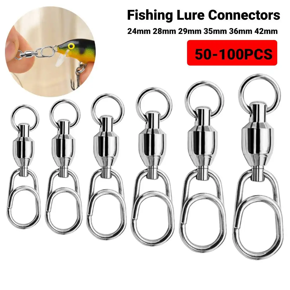 50pcs 8 Word Fishing Connector Stainless Steel Fishing Connector Swivel  Anti-corrosion for Saltwater Freshwater Fish Tackle Tool