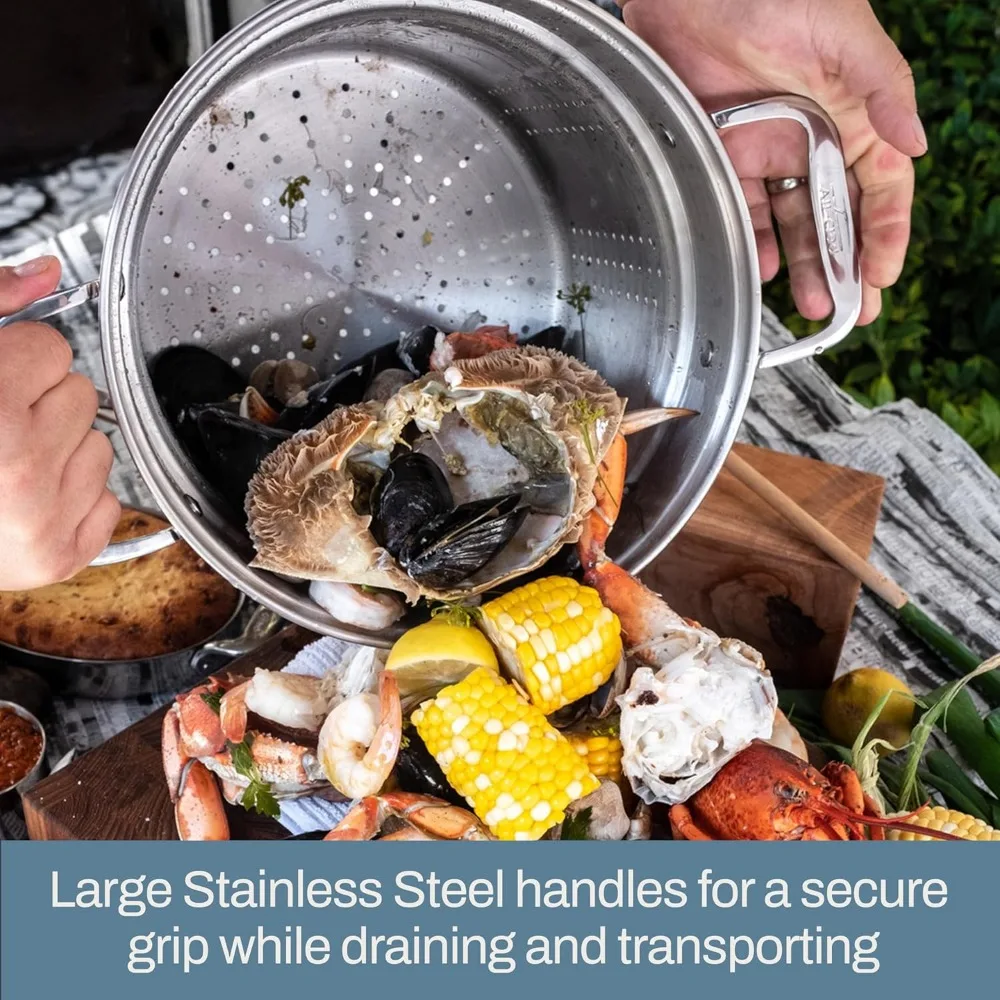 Specialty Stainless Steel Stockpot, Multi-Pot with Strainer 3 Piece, 12 Quart Induction Oven Broiler Safe 500F Strainer,