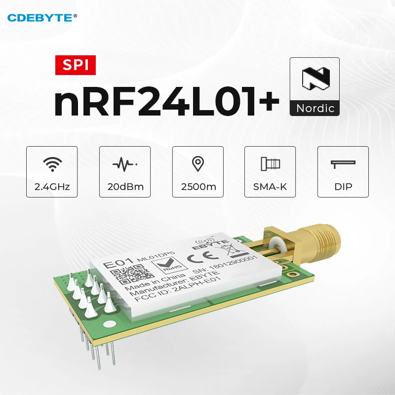 nRF24L01P Wireless Transceiver Module SPI E01-ML01DP5 2.4GHz IoT nRF24L01+ Transmitter And Receiver 20dBm SPI UAV 10pc/lot Wireless Module