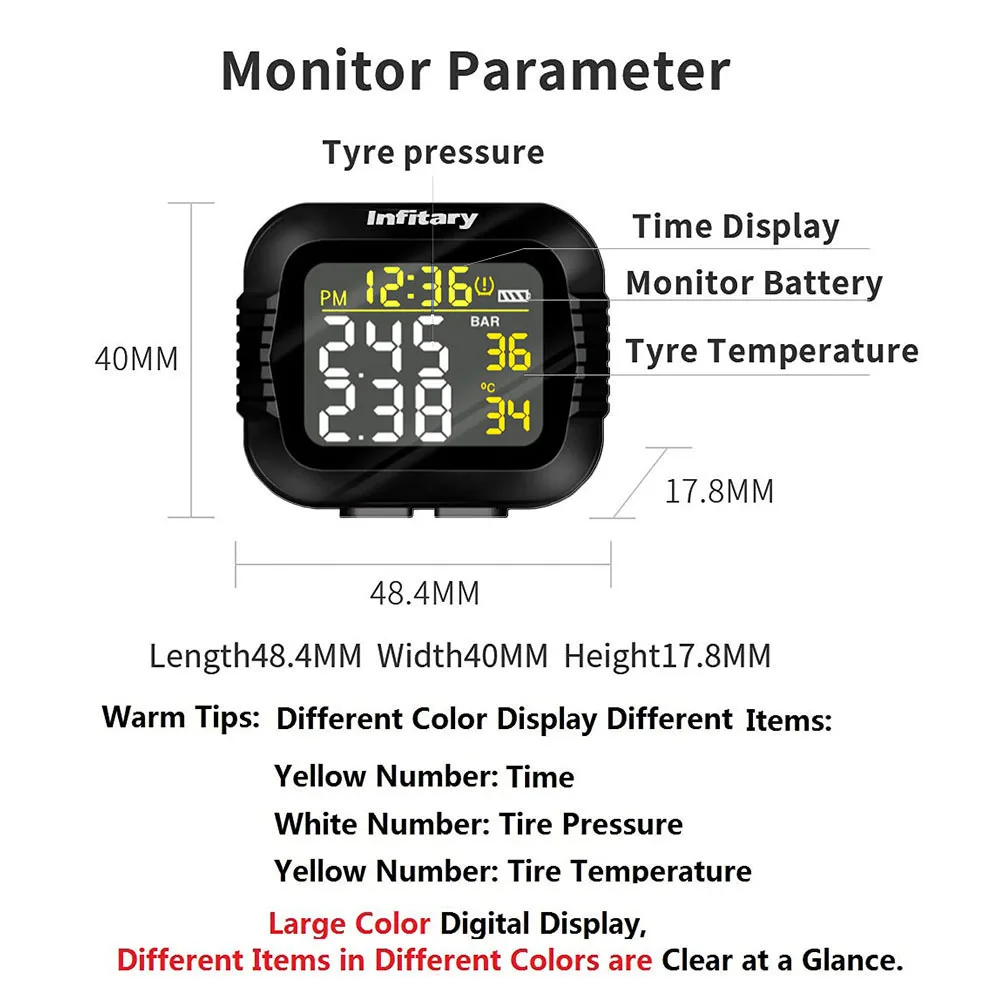Motorcycle TPMS Tire Pressure Monitoring System Big Wireless LCD Colorful Display Shift For Status Precise Digital Moto motorcycle tire pressure monitor