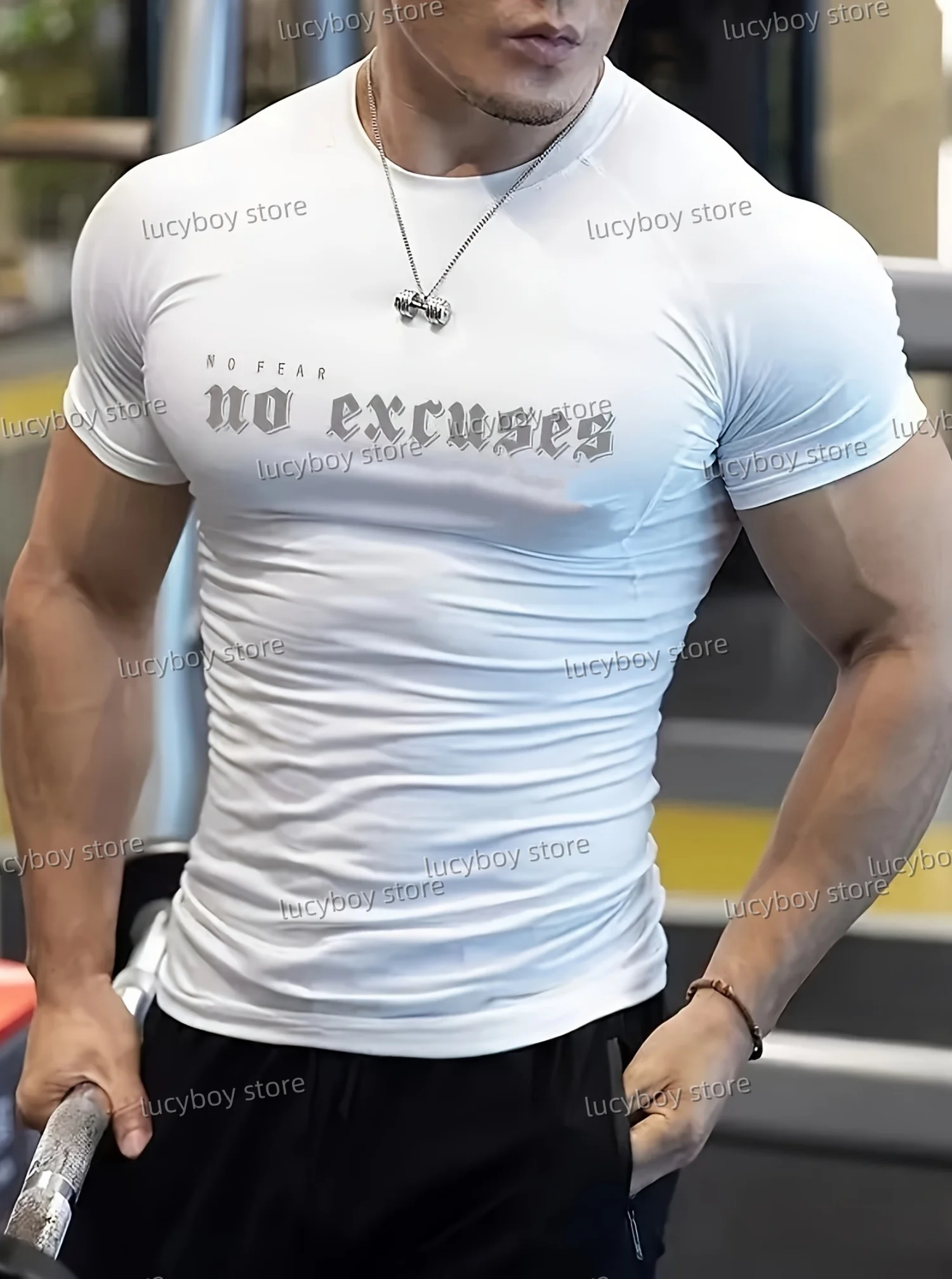 Latest Polyester Men NO EXCUSES print Gym T Shirt Muscle Training