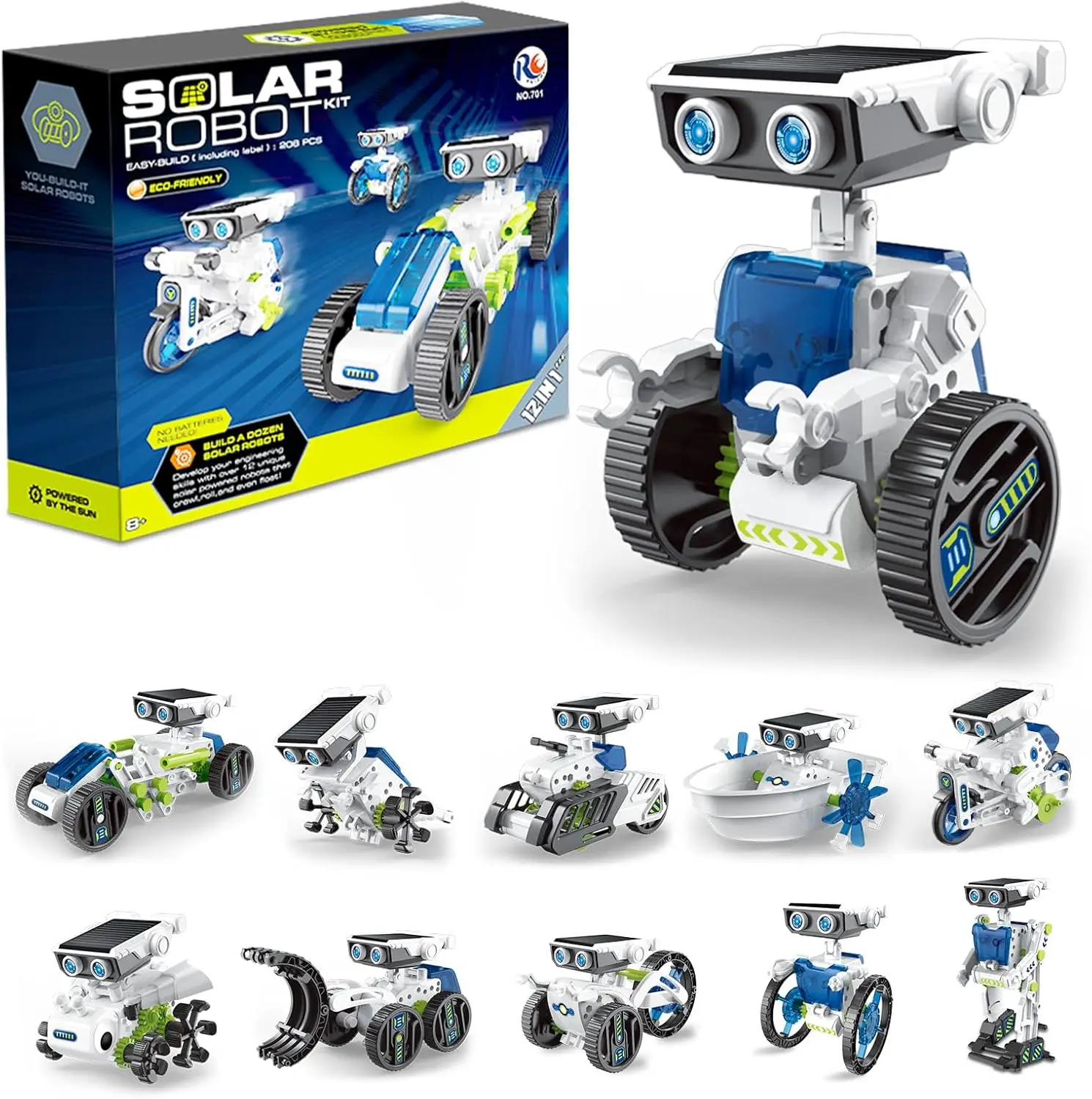 Solar Robot Kit 12 In 1 Solar Powered Robot Self-Assembly Science And Education Manual DIY Assembly Building Blocks Children's Puzzle Toys