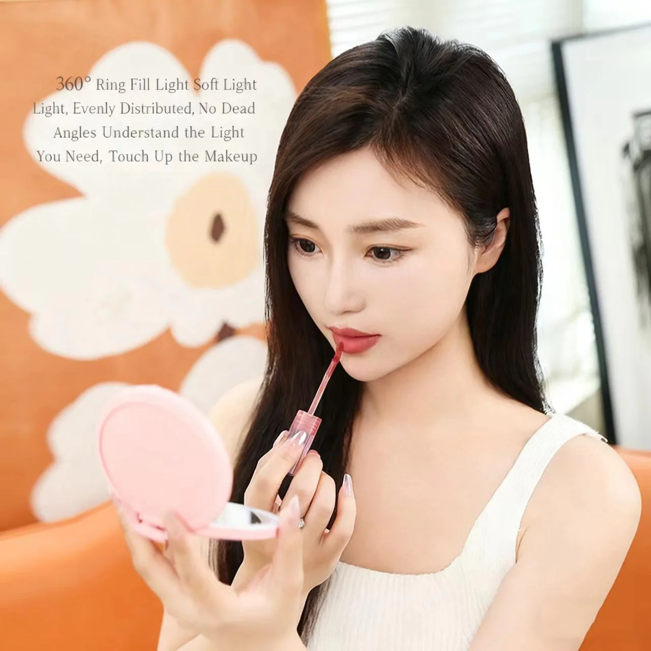 Mini LED Luminous Makeup Mirror Round Portable Foldable Small Compact Mirror with Light USB Handheld Makeup Lighted