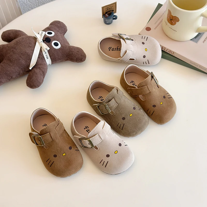 Children's Birken Shoes Khaki Cartoon Simple Boys Girls Toddler Shoes 1-8 Years Old Beige Soft Bottom Non-slip Kids Single