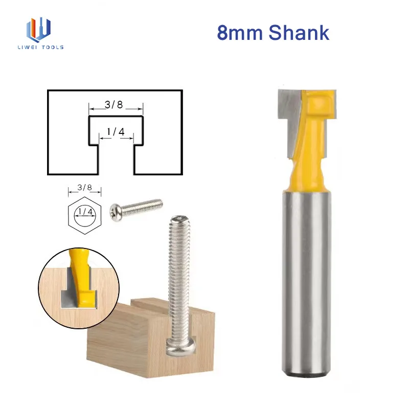 

1pc 8mm Shank T-Slot Cutter Router Bit Key Hole T-Slotting Hex Bolt Router Bits for Wood Milling Cutter For Woodworking