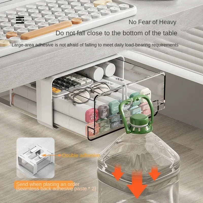Office Under Table Storage Drawer Punch Free Plastic Transparent Storage Drawer Large Capacity Desk Stationery Organizer