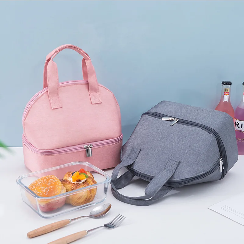 women lunch bags insulated waterproof lunch pouch picnic outdoors carry on lunch container food thermal storage bags cooler bag Double Layer Women Lunch Bag Portable Handbags Thermal Bento Pouch Insulated Food Storage Bags Dinner Container Cooler Mummy Bag