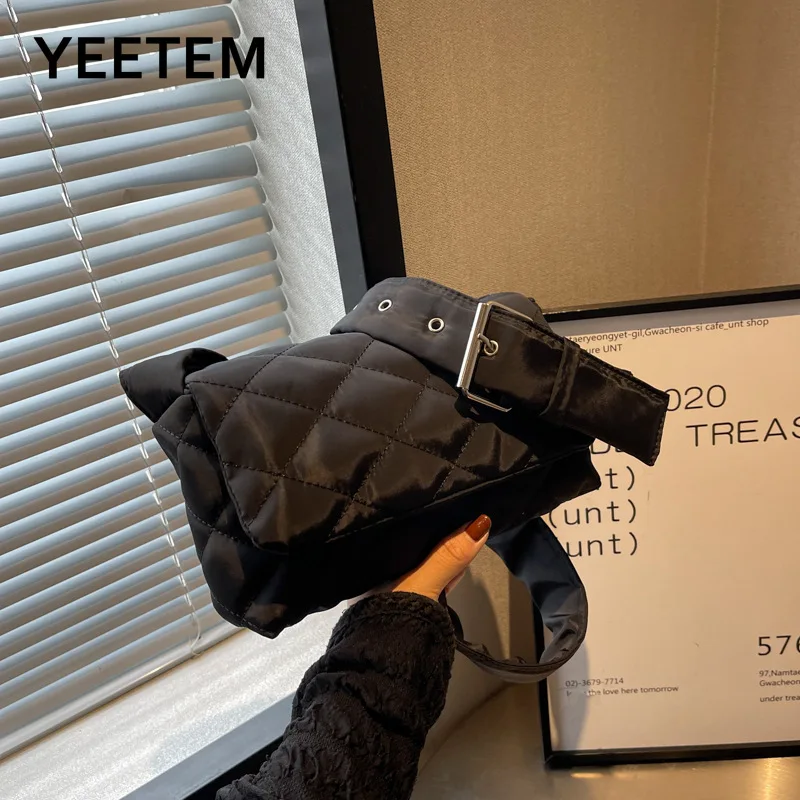 

Зимняя маленькая квадратная сумка, новая, Eiderdown, однотонная, с ромбовидным узором, швейная трендовая простая сумка через плечо, сумочка