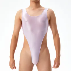 Glossy Men's Sexy Bodysuit Leotard Shiny Sleeveless Slim Romper Undershirts Jumpsuits Gay Porno Underwear