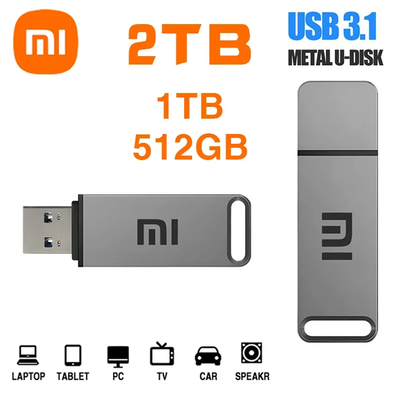 Флэш-накопитель Xiaomi USB 3,1, высокоскоростной металлический U-диск, 2 ТБ большой емкости, водонепроницаемые устройства для хранения для компьютера
