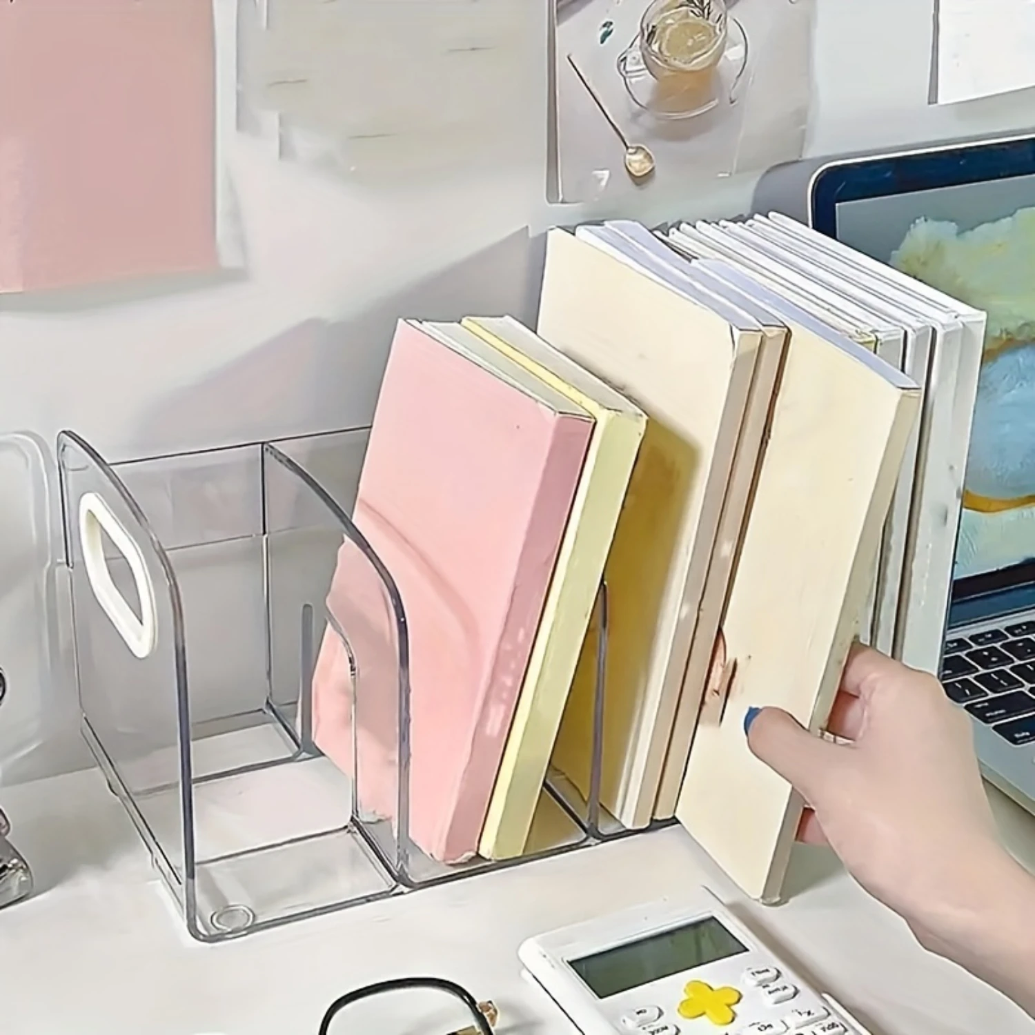 Office Desktop Bookshelf Desk Transparent Box Workstation Finishing Book Document Rack