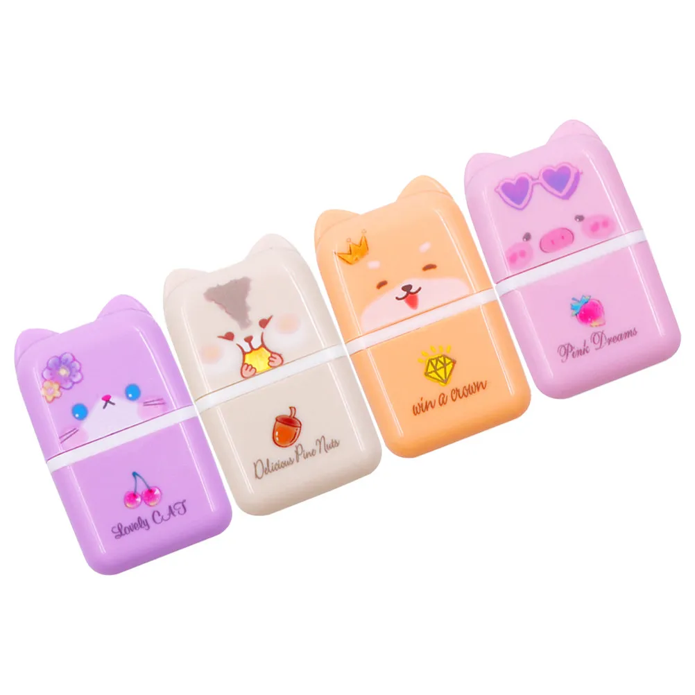 4Pcs 사랑스러운 동물 테마 롤러 지우개 컴팩트하고 쉽게 제거할 수 있는 밝은 지우개 소녀들을 위한 대량 학교 용품