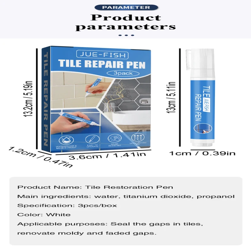 Jue Fish Ceramic Tile Touchup Marker Fill and Repair Grout Cracks