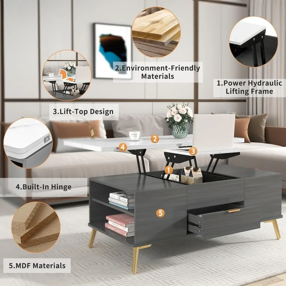 Coffee Table, Multi-Functional Tables with Drawers, Lift Top Coffee Table 4