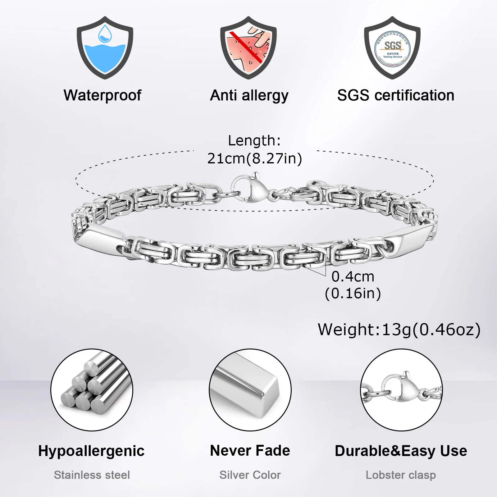 Thin Byzantine Bracelets for Men Boys,Stainless Steel Handmade Chain Wristband,Simple Hip Hop Cool Jewelry Accessories