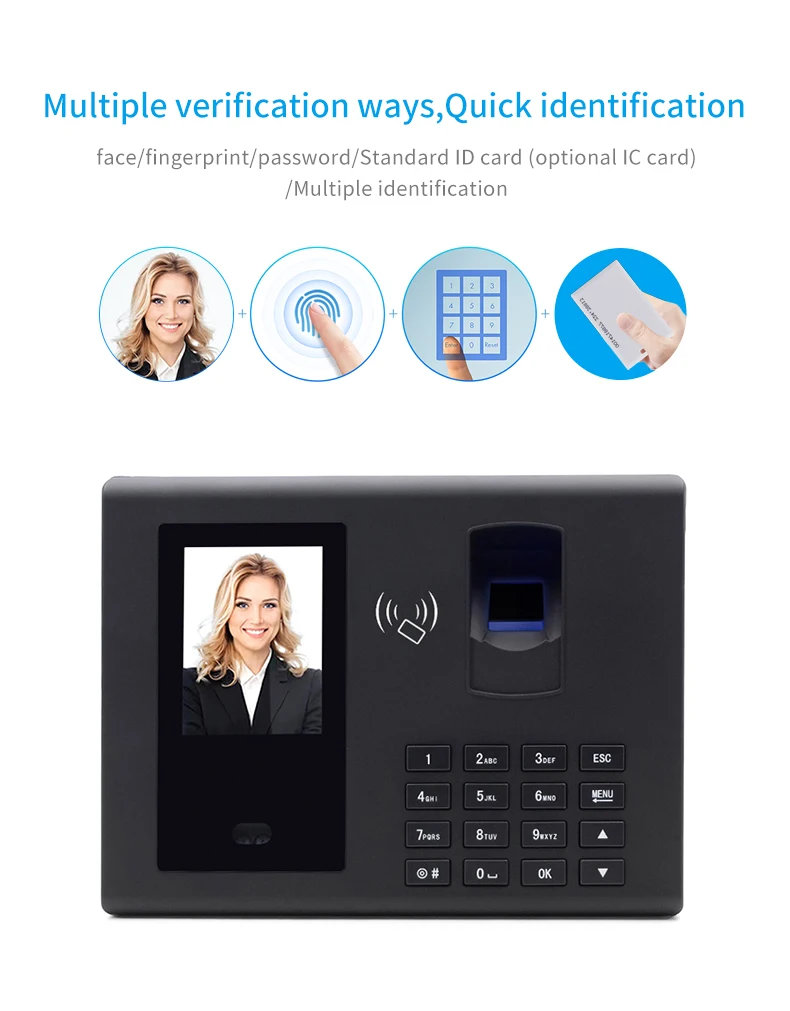 High Speed USB/U Disk TCP/IP Face recognition /ID card Fingerprint Time Attendance machine for Business FA50H