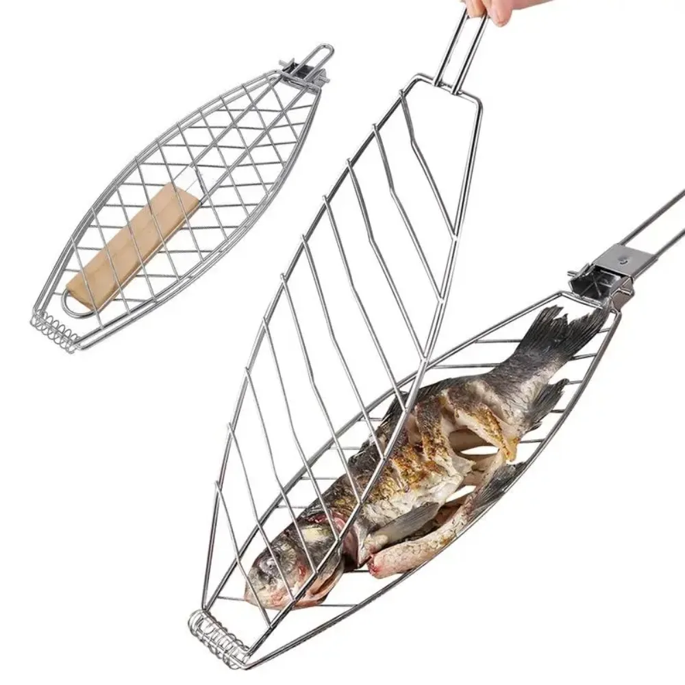 Home Multi-Functional Foldable Grill Basket Rack Portable Wear-Resistant Grill Basket for Fish Heat-Resistant Grill Basket