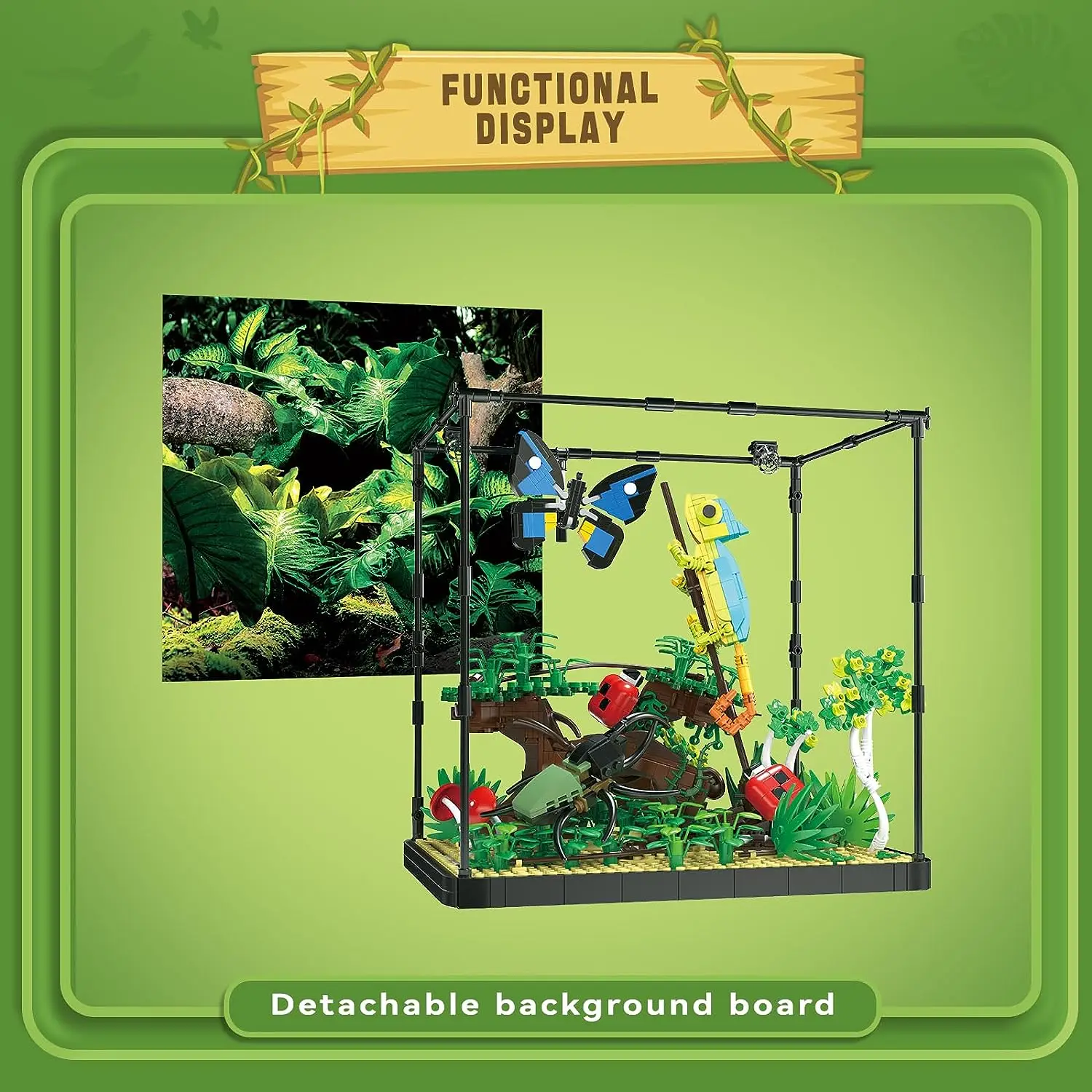열대숲 도마뱀 나비 곤충 나무 꽃 잔디 빌딩 블록 모델 벽돌 어린이 장난감 선물, 홈 데코