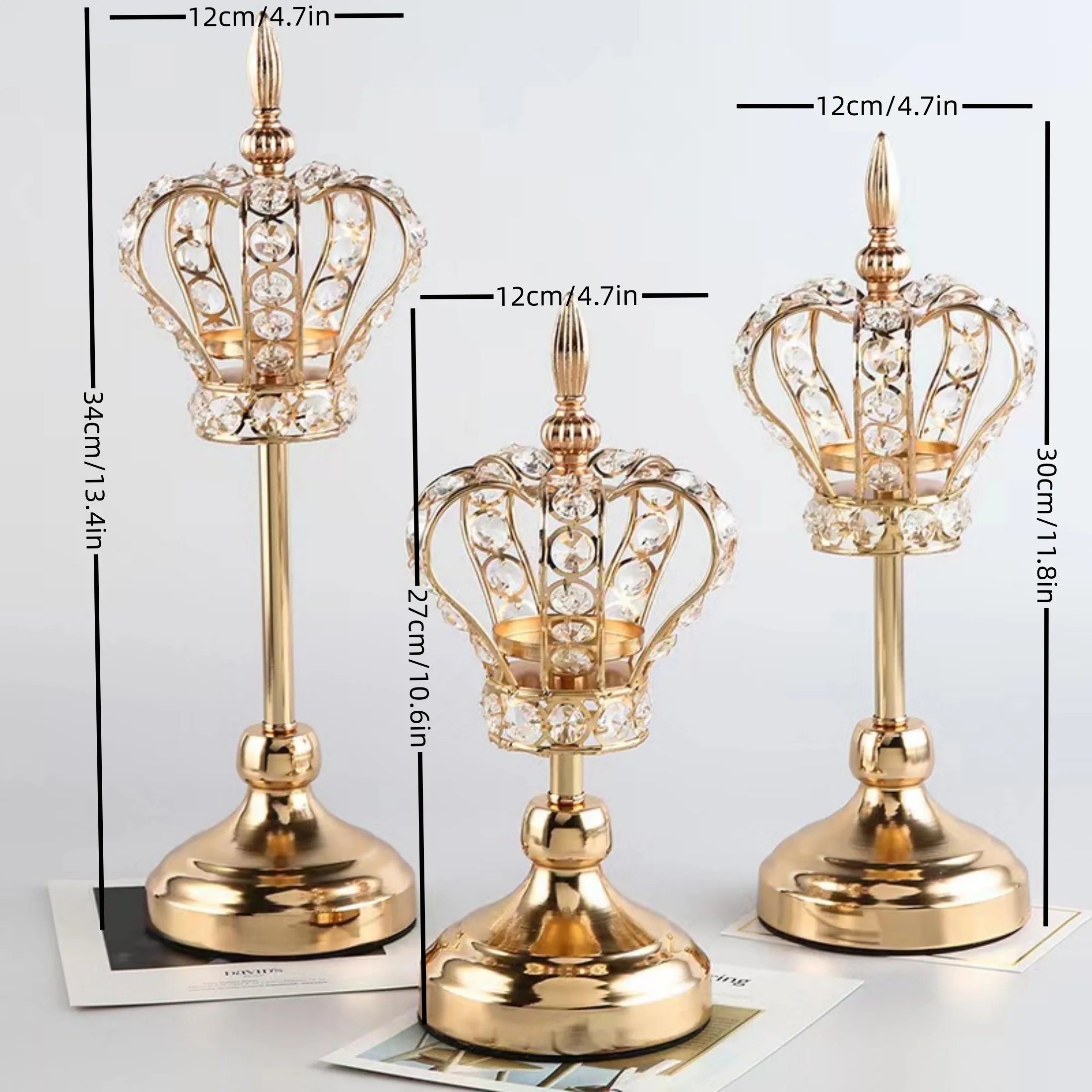 Golden Crystal Crown Votive Candle Holder – 6
