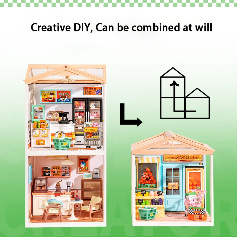 3D Puzzle Miniature House Coffee Shop Bookstore Convenience Store Assembly Toys with Lights Collection Decoration Christmas Gift 5