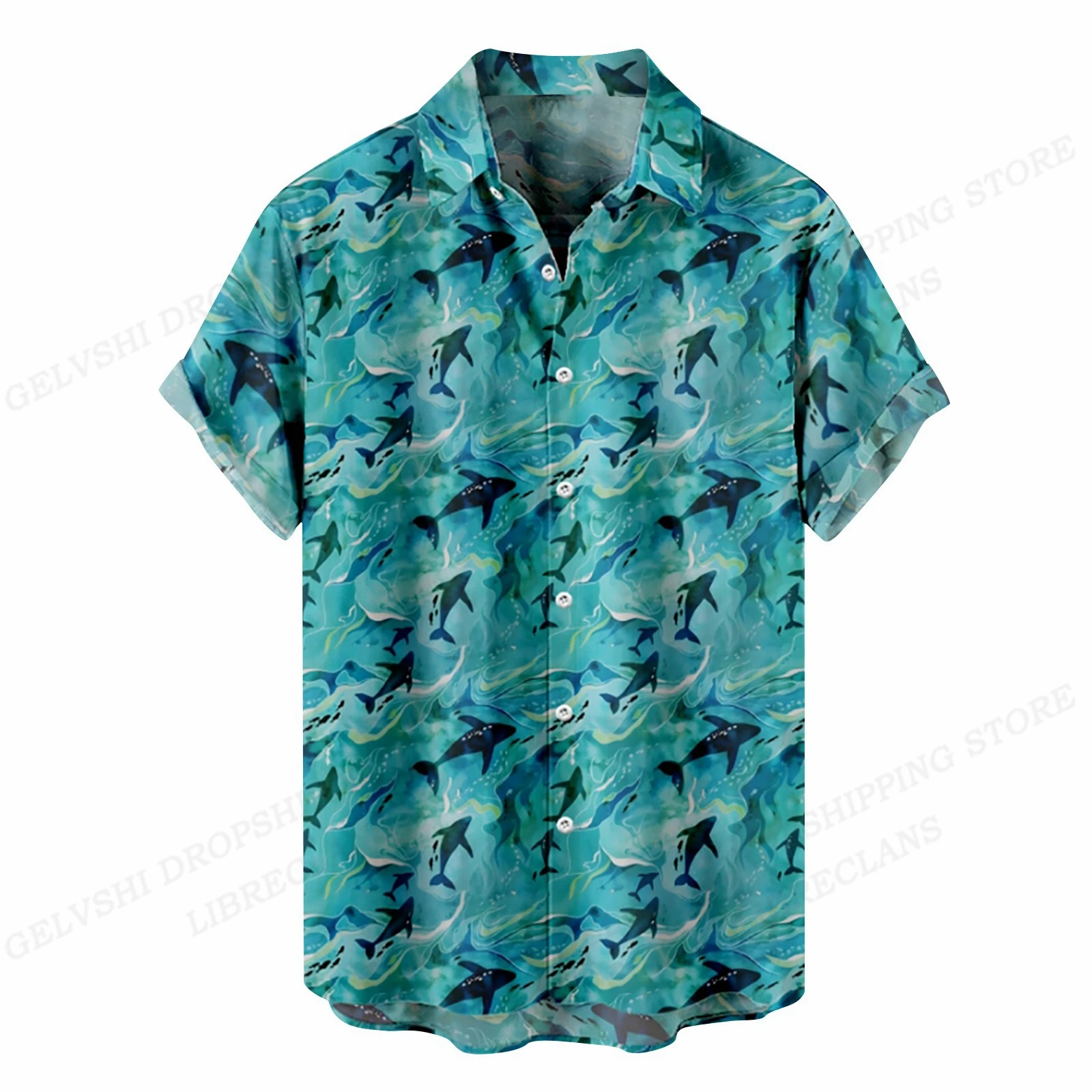 Summer Hawaiian Shirts Fish Printed Shirt Men Women Fashion Short Sleeve Blouse Men's Vocation Lapel Beach Camisas Sea 5