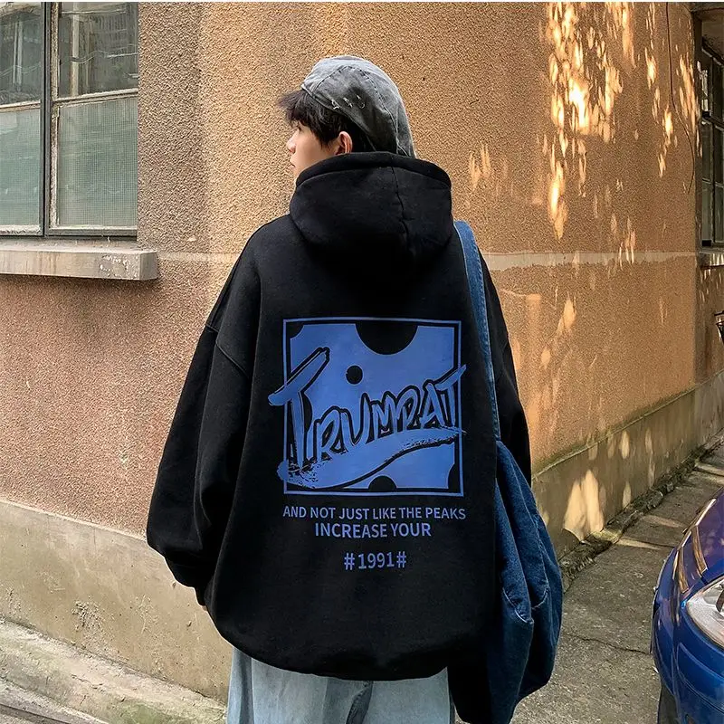 

2023 plush thickened men's sweater new China-Chic high street hip-hop hoodie clothes autumn and winter loose fashion coat