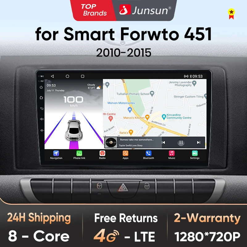 Junsun Qualcomm chip 8 Core Android 13 Auto Radio Für Smart Fortwo 451 2005 2006-2015 Drahtlose CarPlay autoradio Stereo Multimedia