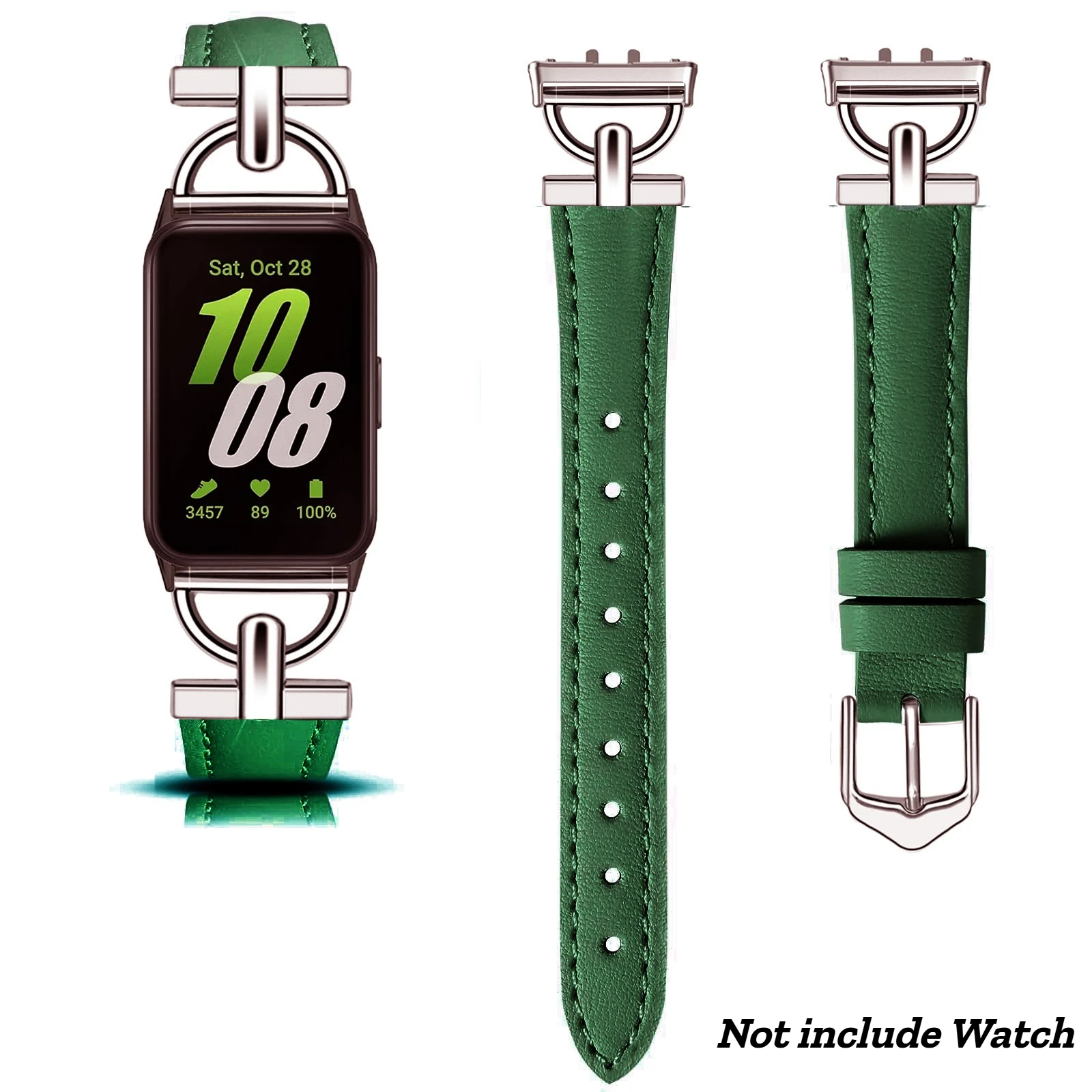 Premium Metal and Leather Strap for Galaxy Fit 3 - Stylish Smart Watch Wristband Accessory