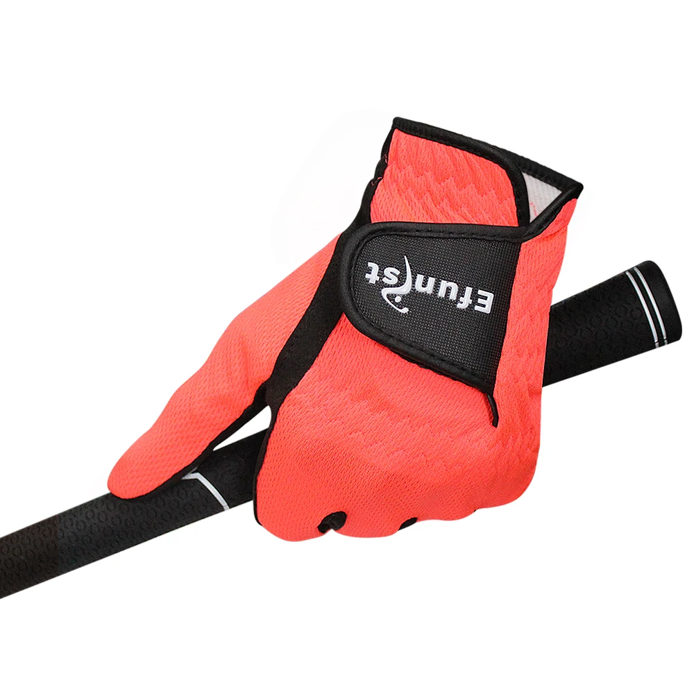 Efunist Golf Gloves Men Left Hand Breathable Orange Golf Glove All Weather Grip 3D Performance Mesh Non-slip Micro Fiber Men's