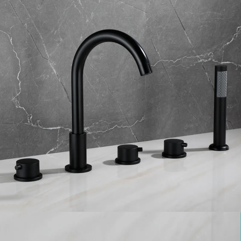 Brass Gold Bathtub Faucet Black Hot and Cold Mixer Tap Bathroom 5 Hole Faucet With Hand Shower 5