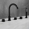 Brass Gold Bathtub Faucet Black Hot and Cold Mixer Tap Bathroom 5 Hole Faucet With Hand Shower 5