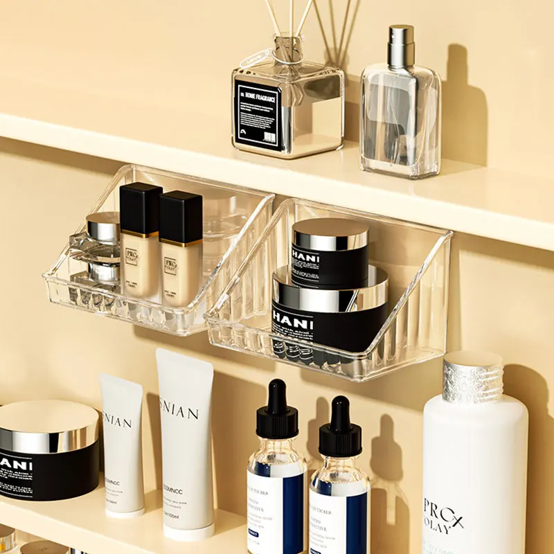 Wall Mounted Storage Rack 1pc Wall Mounted Storage Rack Transparent Plastic Shelves for Lipstick Cosmetics and More Punch-Free Bathroom Accessories
