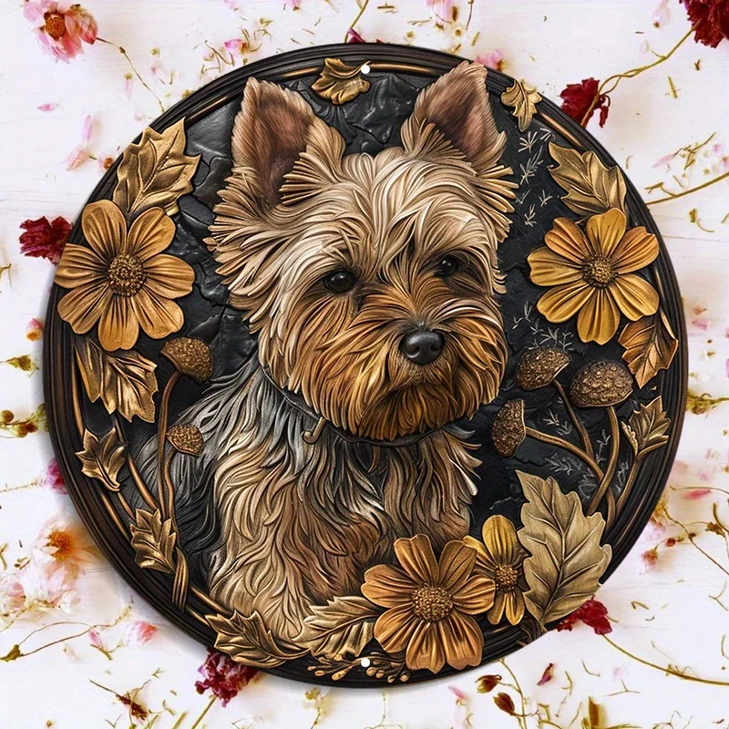 Aluminium Metall Yorkshire Terrier dekorative Platte, wasserdichte runde Wand schild, Wohnkultur HD-Druck Outdoor Indoor Kunst Display – Detail 15