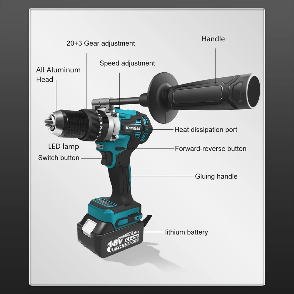 Kamolee 13MM Brushless Electric Impact Drill Cordless Electric Screwdriver Home DIY Power Tools For Makita 18V Battery