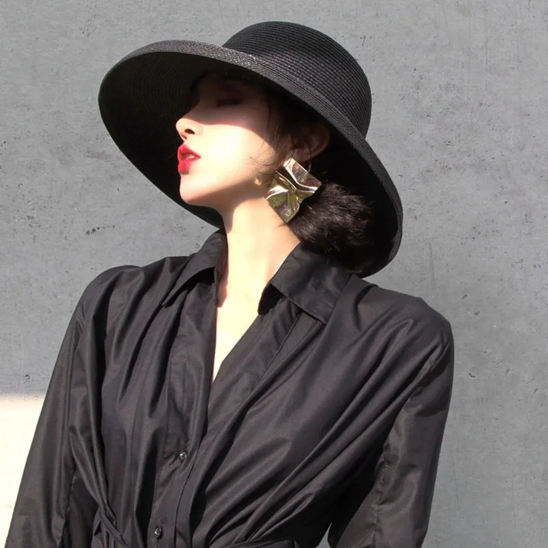 MAXSITI U  Summer Hepburn Style Vintage Design Straw Hat Women Girls Solid Color Beach Holiday  Big Sun Cap 4