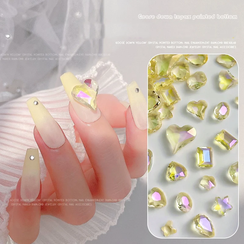 

20 шт., прозрачные желтые камни для маникюра