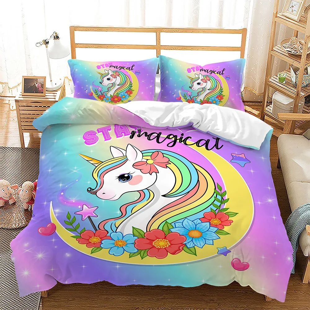 

Rainbow Unicorn Bedding Sets 2022 Duvet Cover Bedding Set King Queen Bed Linen With Pillowcase Bedclothes Home textile