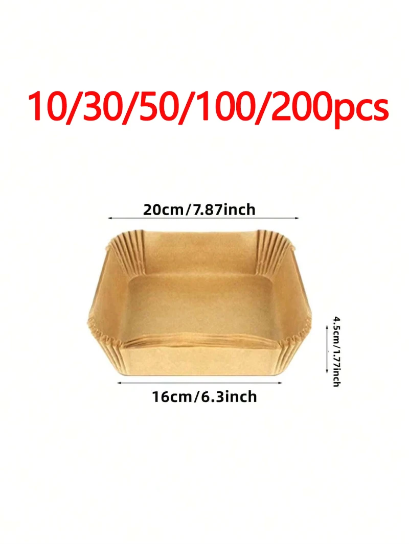 10-200pcs Disposable Square Air Fryer Paper Liners – Oil & Waterproof Parchment Sheets for Baking, Roasting & BBQ 6