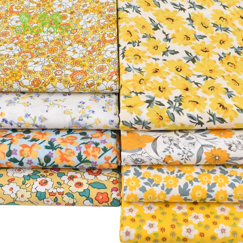 Chainho,Printed Plain Weave Poplin Cotton Fabric,DIY Sewing Quilting Material,Patchwork Cloth,Floral Series,3 Sizes,15PC107