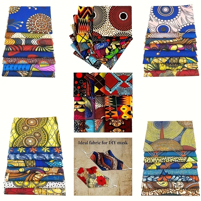 8PCS 50 * 40cm/19.7 * 15.7in new African wax fabric DIY handmade patchwork fabric group polyester digital printed