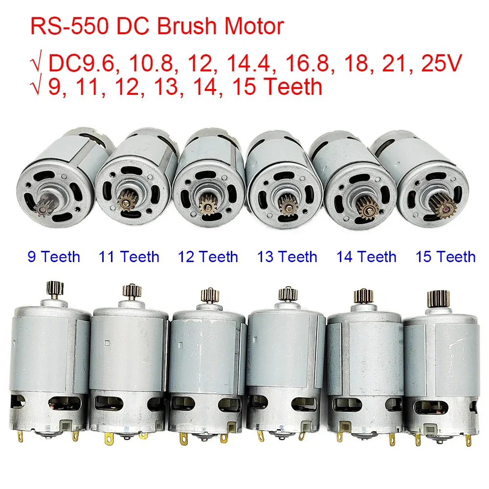 Moteur à Courant Continu RS550 10,8 V/12 V/16,8 V/18 V/21 V Micro Moteurs électriques Avec Boîte De Vitesses à Couple élevé 9/11/12/13/14 Dents For Perceuse Visseuse(10.8V 12 Teeth