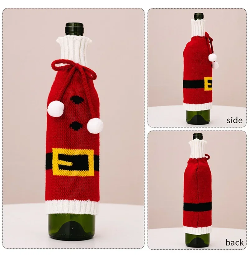 Description Picture 5 of itemChristmas Wine Bottle Cover Table Dress Knitted Snowflake Elk Belt Pattern Wine Bag Kitchen Tableware Xmas Ornament Party Gift