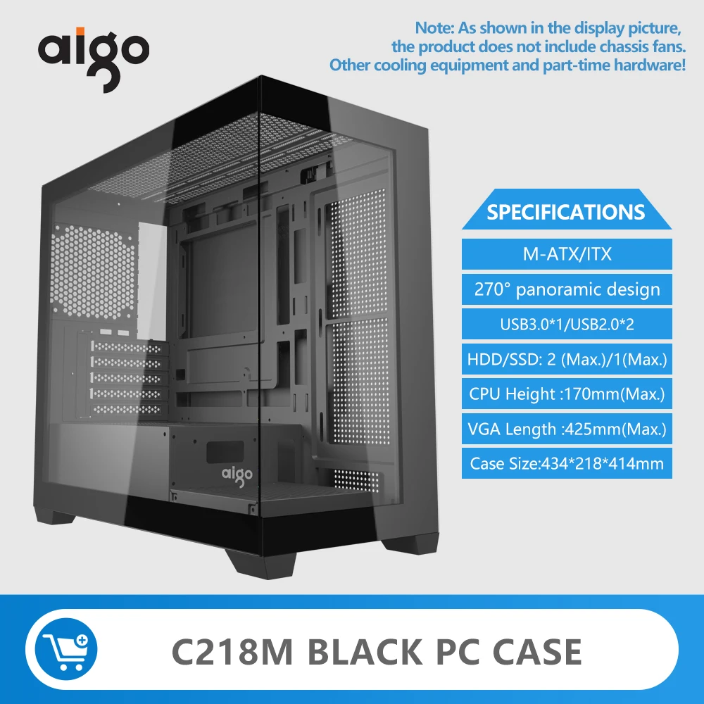 Aigo PC Case M-ATX/ITX Game PC Desktop Case Supports 360mm Water