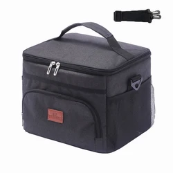 Insulated Thermal Lunch Bag with Adjustable Shoulder Strap - Large 15L Cooler for Work, Picnic, Beach, and Hiking (Black)