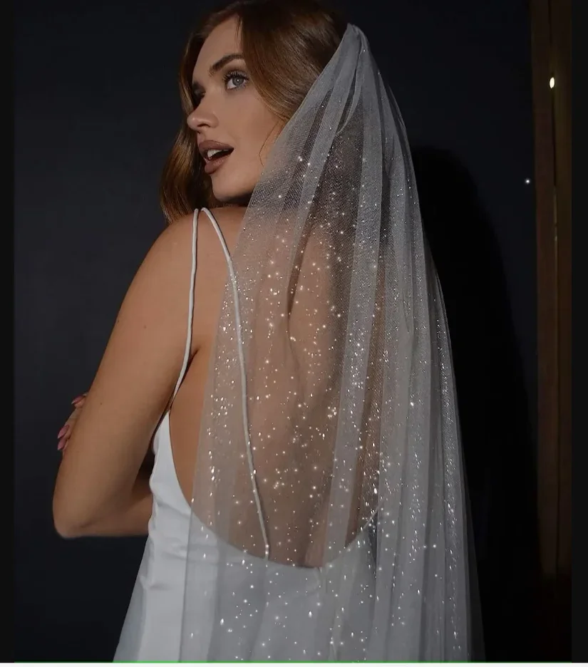 

Sparking Bridal Veils Long Luxury Golden Bride Wedding Veil Cathedral Champagne Colored Yarn with Sequins Royal